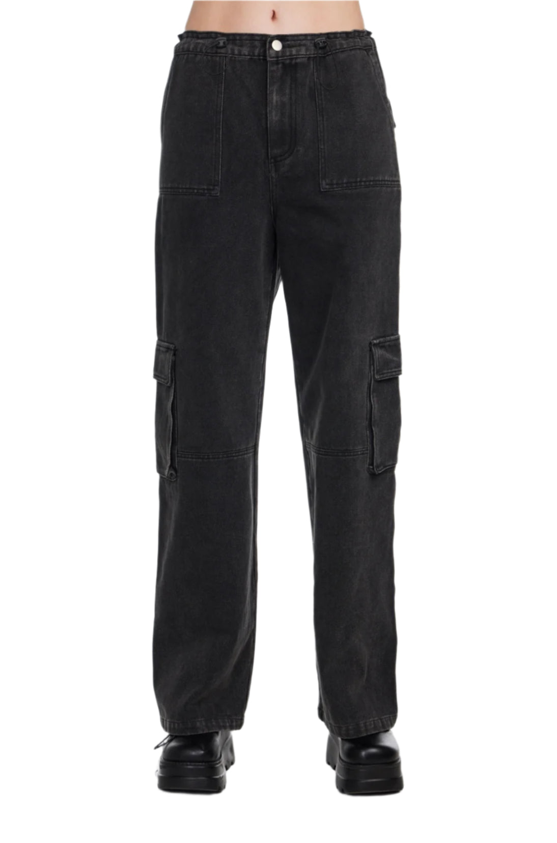 Washed Denim Cargo Pants
